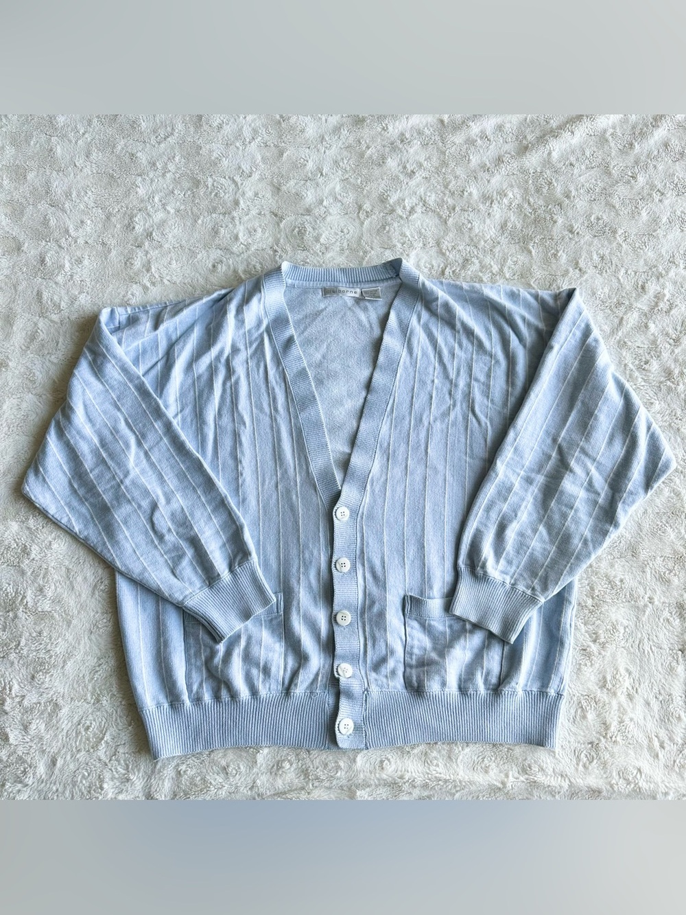 Vintage Claiborne Cardigan Sweater Mens XL Blue Pinstriped Grandpa 90s Button